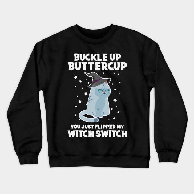 Grumpy Witch Cat Funny Halloween Gift For Cat Lovers Crewneck Sweatshirt by BadDesignCo